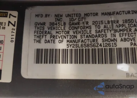 2006 Pontiac Vibe из США, поврежденный, VIN 5Y2SL65856Z412615